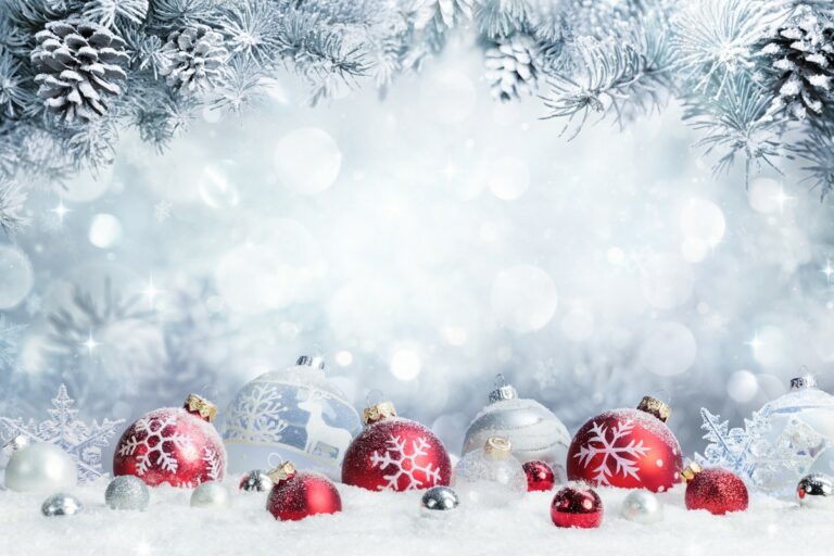 Merry Christmas – Baubles On Snow With Fir Branches